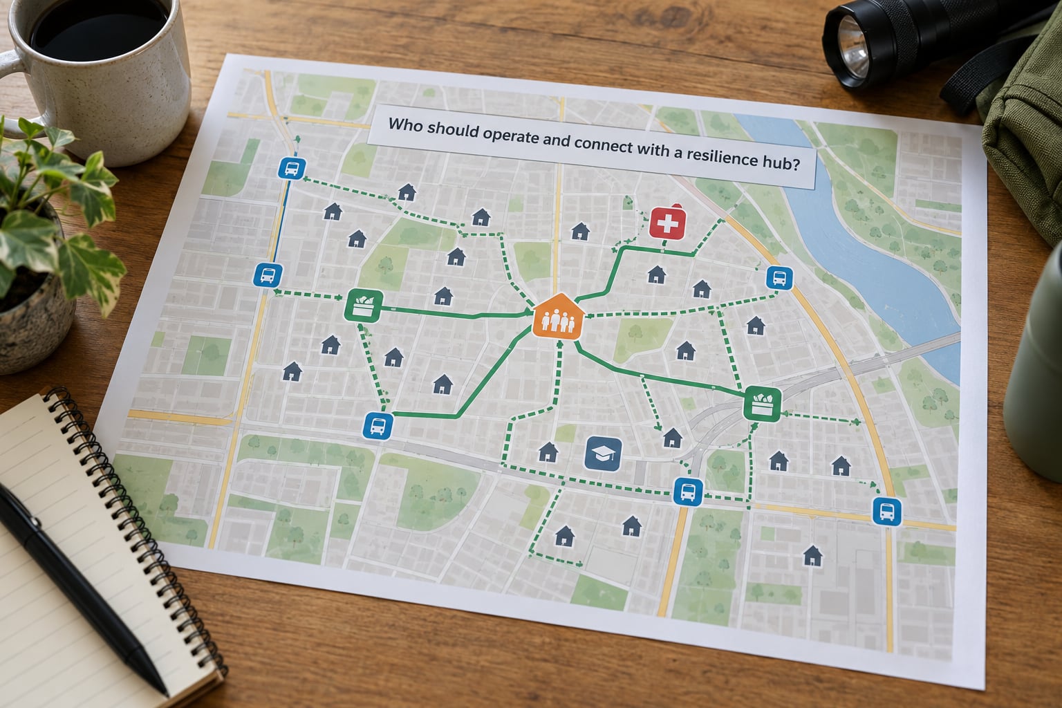 Who should operate and connect with a resilience hub?