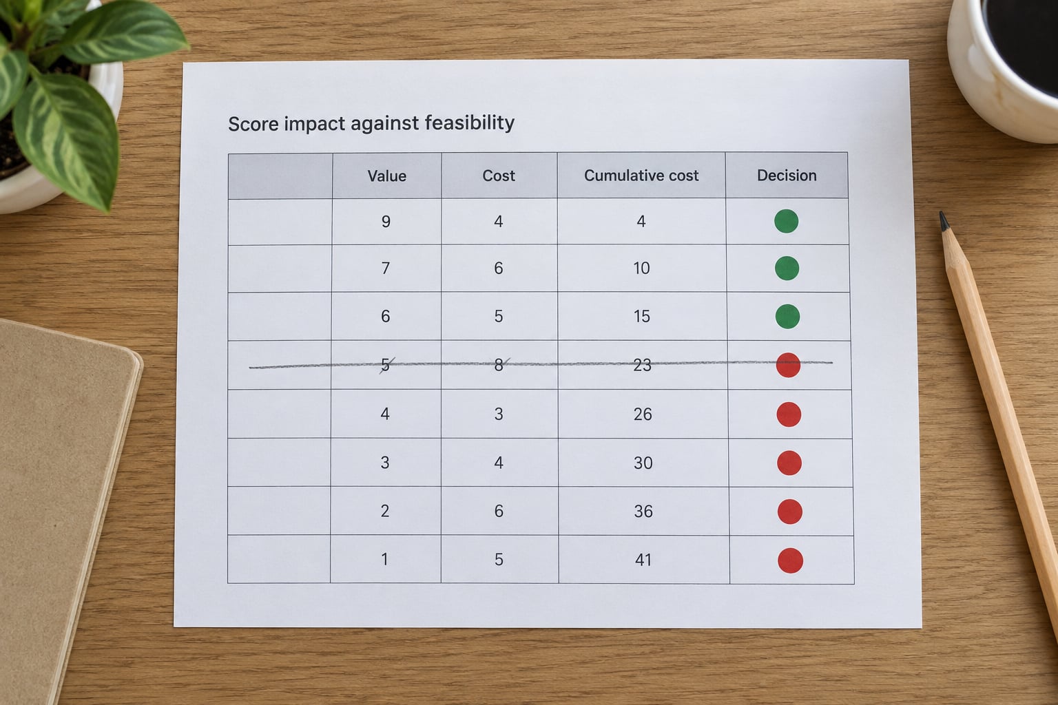 Score impact against feasibility