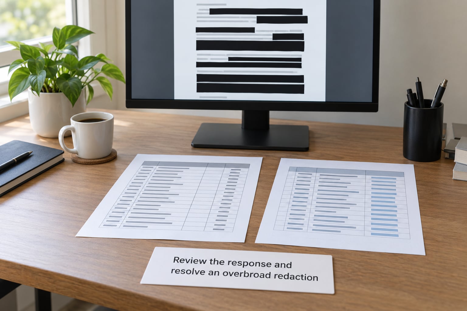 Review the response and resolve an overbroad redaction
